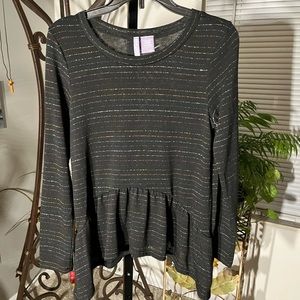GOOD LUCK GIRL BRAND NEW BLACK METALLIC STRIPE DESIGN PEPLUM LONG SLEEVES TOP